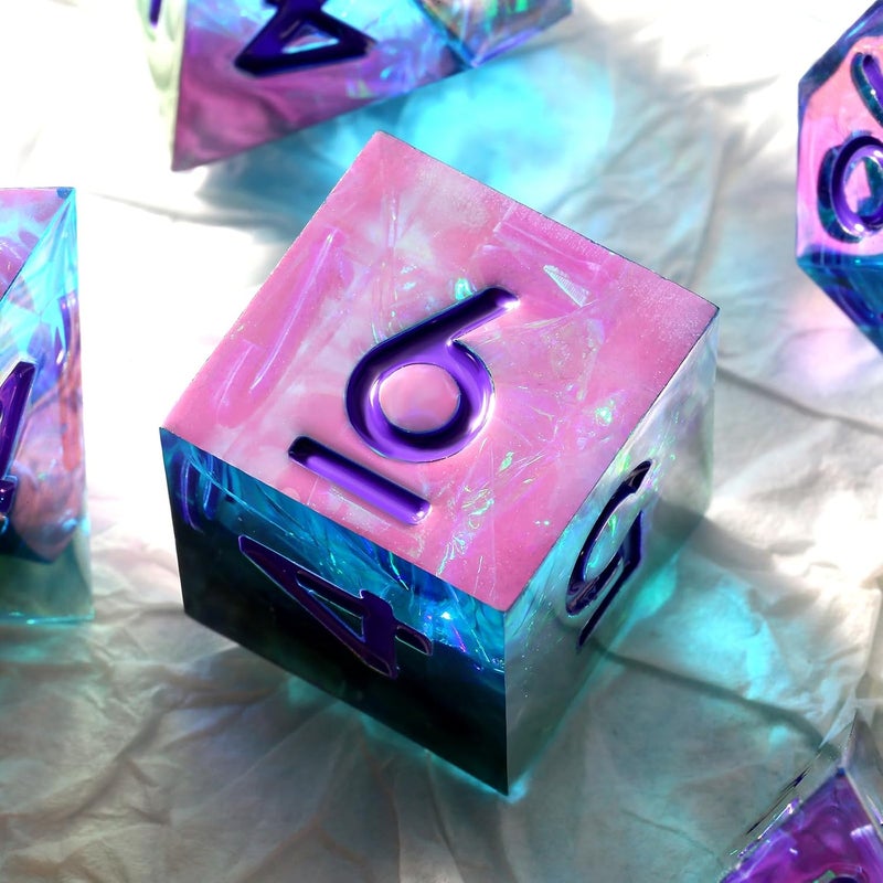 DNDND Iridescent Plating DND Dice, Handmade Resin Sharp Edge D&D Die with Gift Case for Dungeons and Dragon Tabletop Games (Iridescent Plating Green & Blue) - Image 4